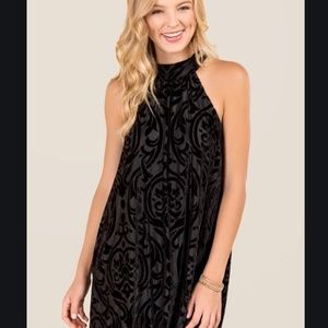 Francesca’s Davin High Neck Burnout Velvet Dress